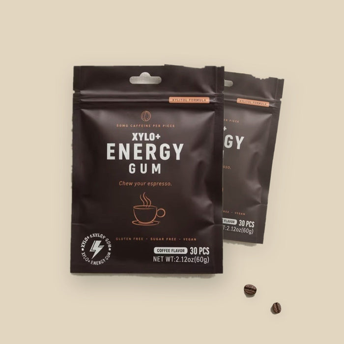 XYLO+ Energy Gum Coffee pouch with coffee beans